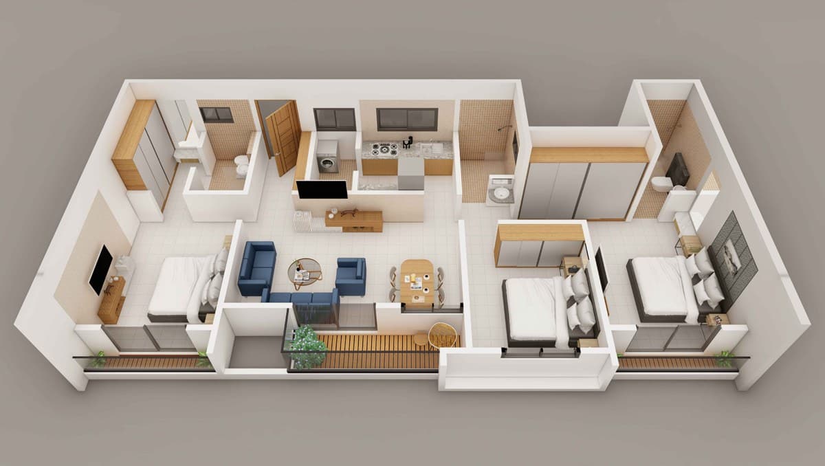 3 BHK Residence 3D view